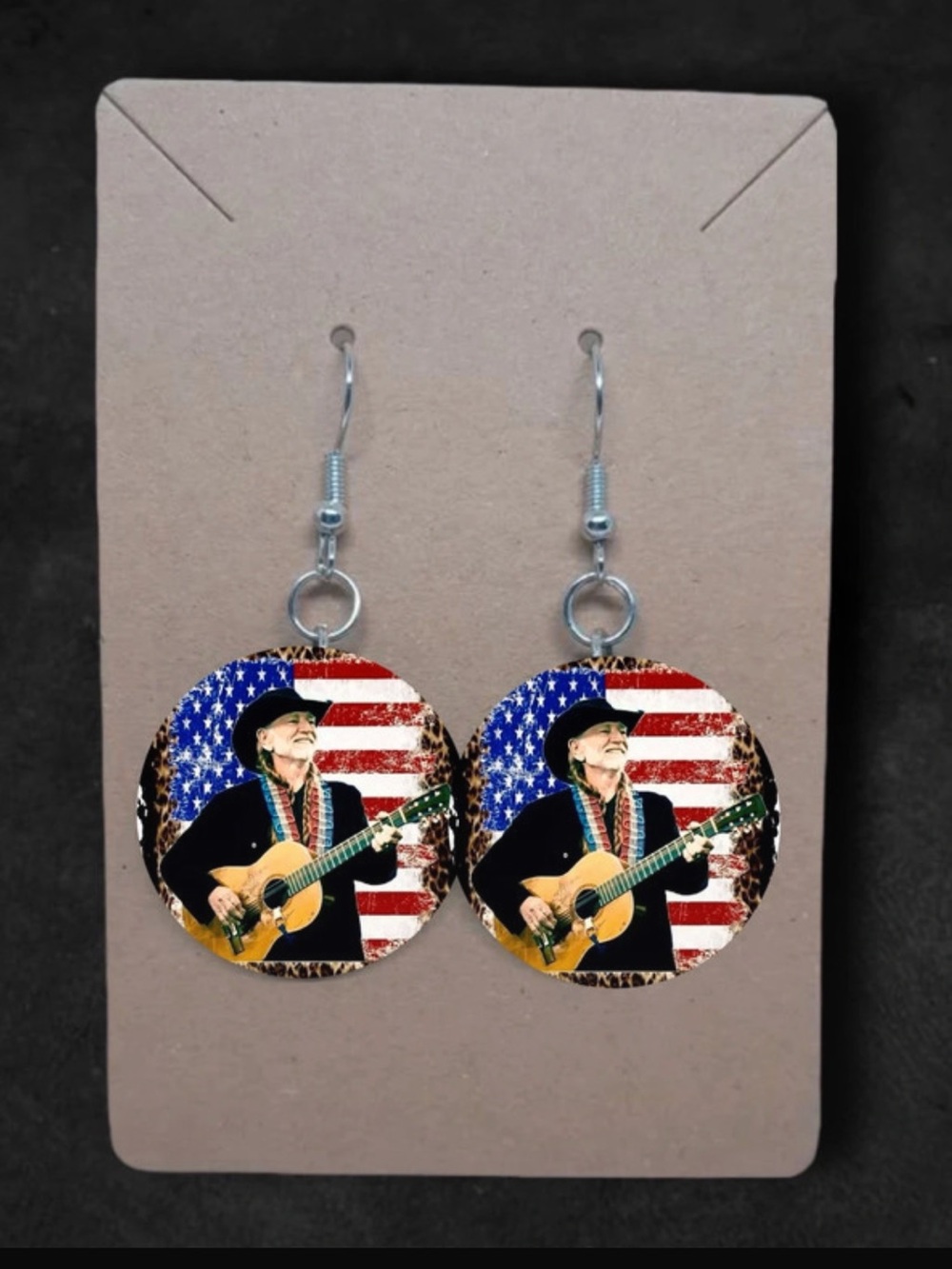 Willie Nelson unique country music 1 inch dangle earrings
